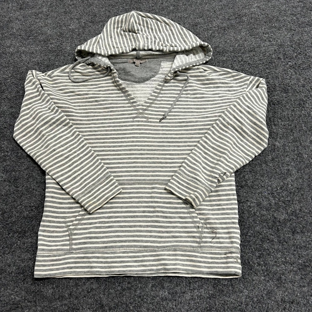 Gap Hoodie Womens Size S Grey Striped Cotton Blend V-Neck Pullover Stained